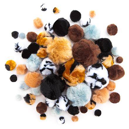 Pompony akrylowe mix Animal Prints 56szt