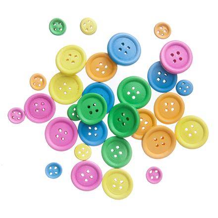 Guziki drewniane mix 30szt Neon