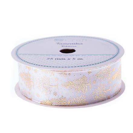 Tasiemka White Christmas 25mmx5m CHOINKI