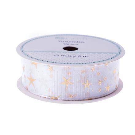 Tasiemka White Christmas 25mmx5m GWIAZDKI