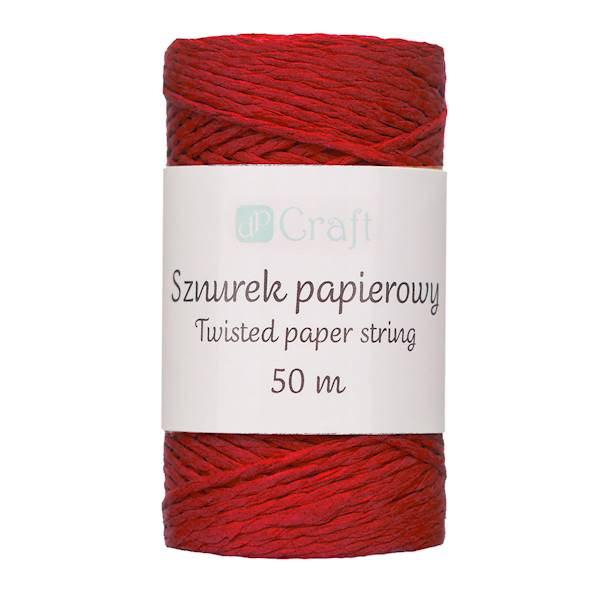 Sznurek papierowy skręcany 50m czerwony