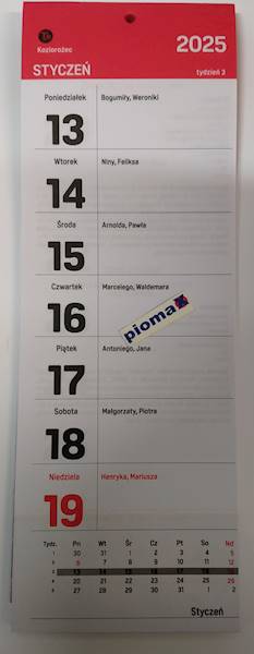Kalendarz tygodniowy z magnesem