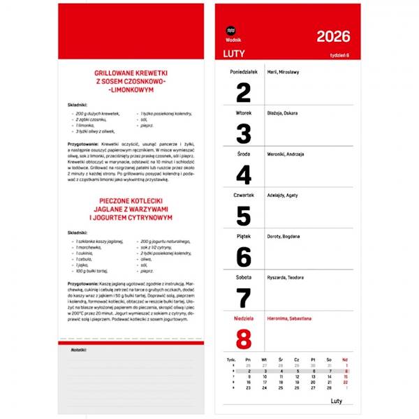 Kalendarz tygodniowy z magnesem