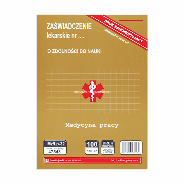 Zaświadczenie lekar o zdoln. do nauki A5 Mz/Lp-32 