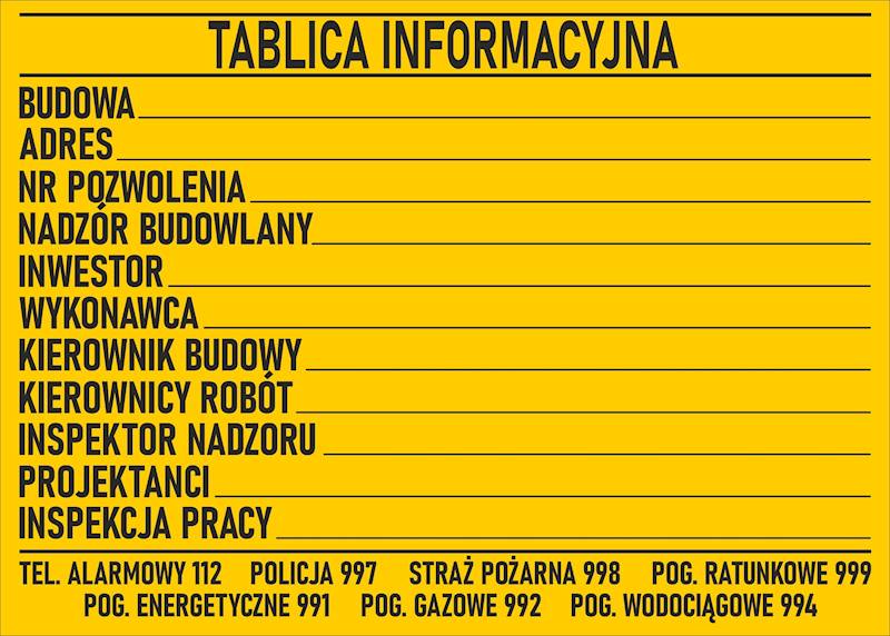 Tablica informacyjna budowlana