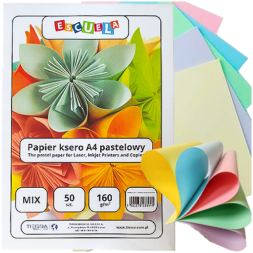 Papier kolor A4/160g 50ark mix 5kolor pastelowych