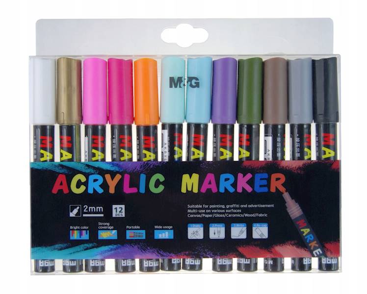 Marker akrylowy 1-2mm 12 kol M&G