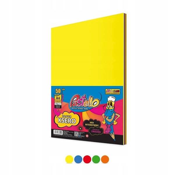 Papier kolor A4/160g 50ark mix 5kol inten PASTELLO