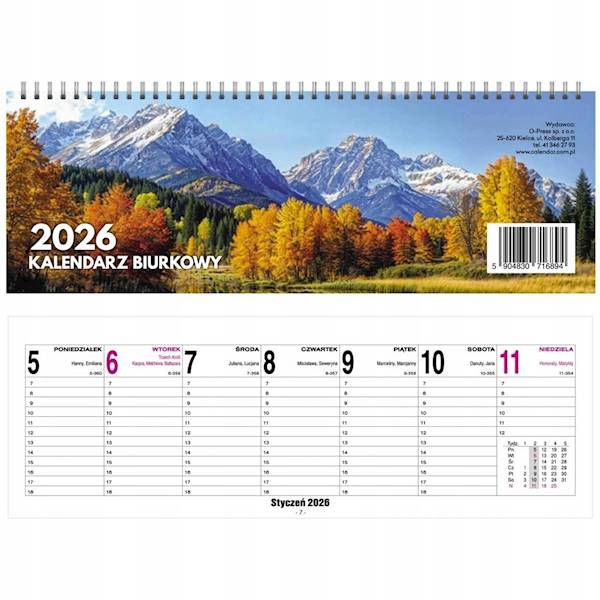 Kalendarz biurkowy poziomy spirala