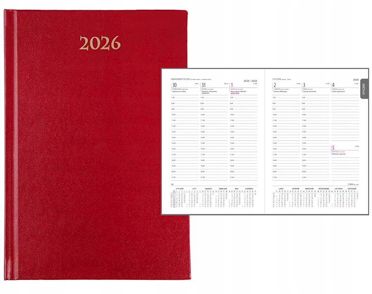 Kalendarz A5 tygodniowy bordowy 