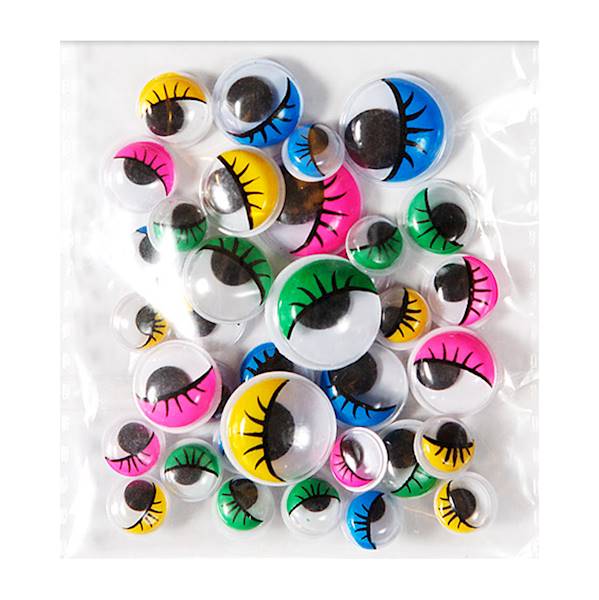 Ruchome oczka z rzęsami kolorowe MIX 36szt  samopr