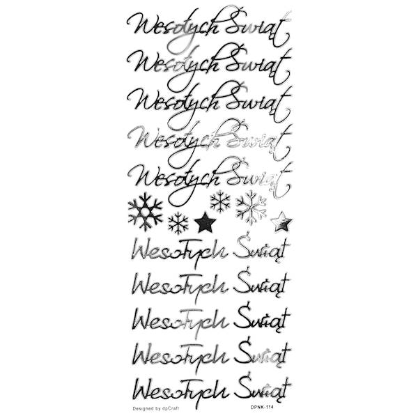 Naklejki ażurowe WESOŁYCH ŚWIĄT 16szt. srebrne