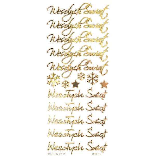 Naklejki ażurowe WESOŁYCH ŚWIĄT 16szt. złote