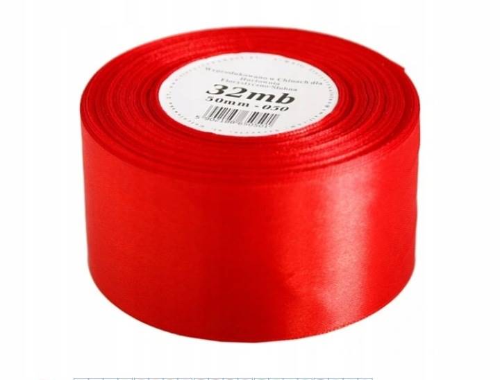 Wstążka mat. satynowa 50mm/32m czerwona