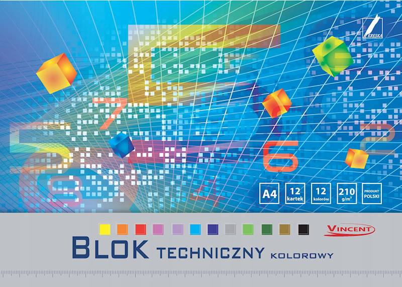 Blok techniczny A4 kolor 210g/12k KRESKA