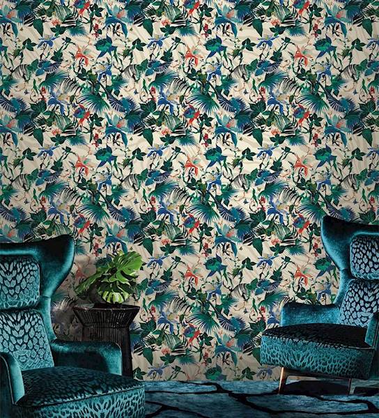 TAPETA ROBERTO CAVALLI HOME NO 8 RC 19108 MURAL WHITE FOREST PŁÓTNO