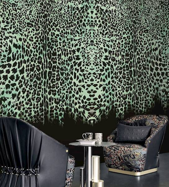 TAPETA ROBERTO CAVALLI HOME NO 8 RC 19114 MURAL LIGHT BLUE LEOPARD PŁÓTNO