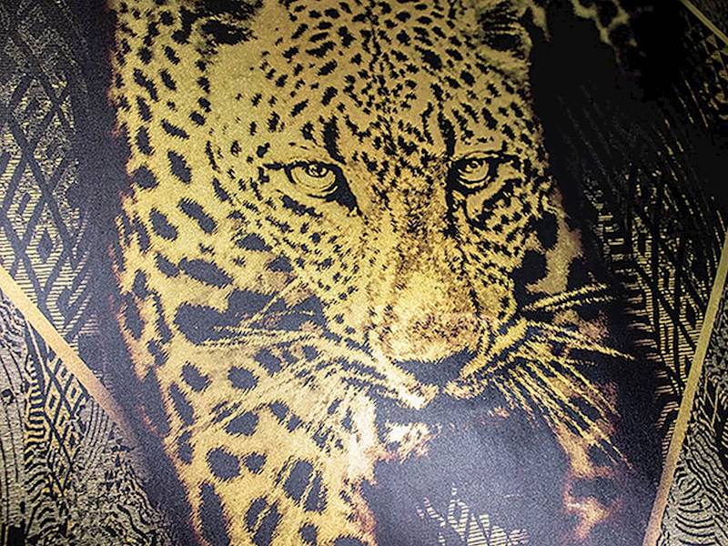 TAPETA ROBERTO CAVALLI HOME NO 8 RC 19119 MURAL GOLD LEOPARD FOLIA