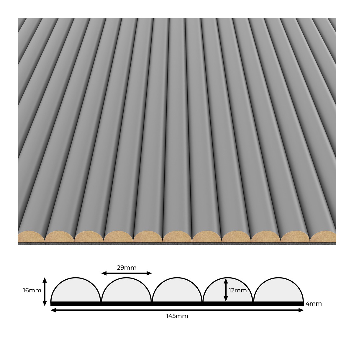 LAMELE PÓŁWAŁEK NA FILCU SZARY 145X16X2750 MM 
