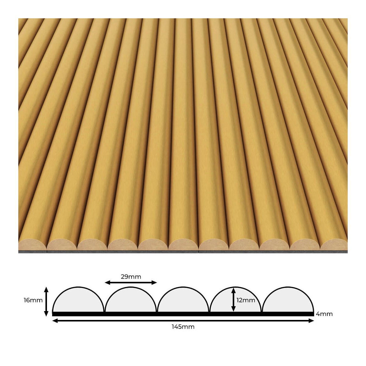 LAMELE PÓŁWAŁEK NA FILCU ZŁOTY  145X16X2750 MM 