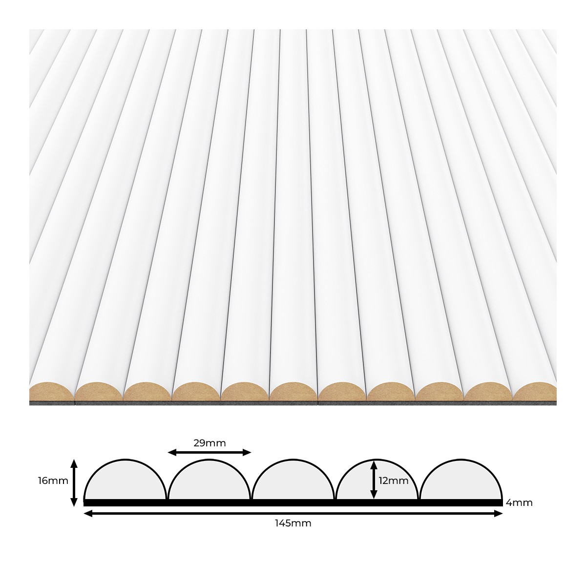 LAMELE PÓŁWAŁEK NA FILCU BIAŁY 145X16X2750 MM 