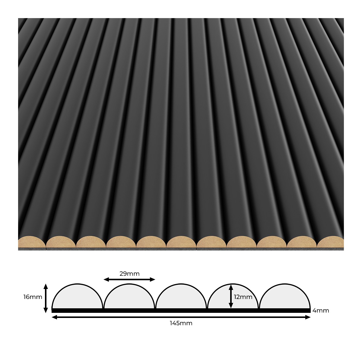 LAMELE PÓŁWAŁEK NA FILCU  CZARNY 145X16X2750 MM 