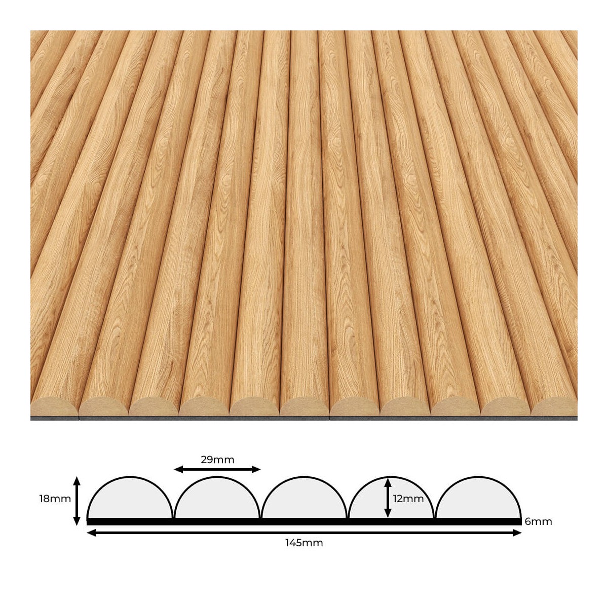 LAMELE PÓŁWAŁEK NA FILCU DĄB NATURALNY 145X16X2750 MM 