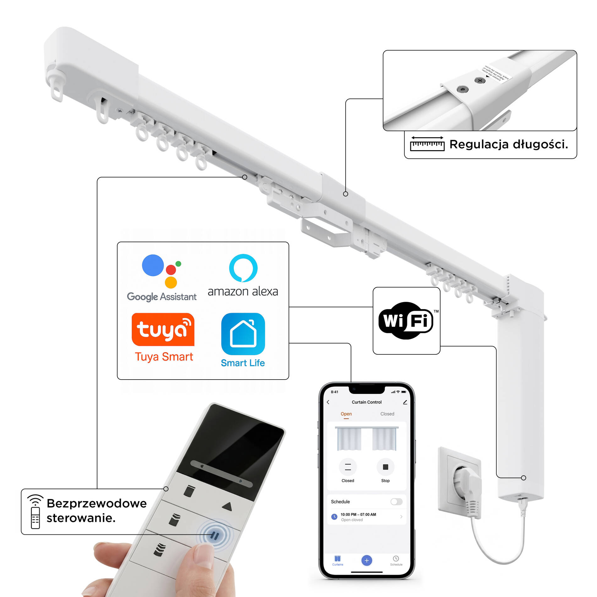 CREATIVA TELESKOPOWY KARNISZ ELEKTRYCZNY 2,5-4,5M Z ZASILANIEM 230V Z WIFI I PILOTEM   P35-45CMP82