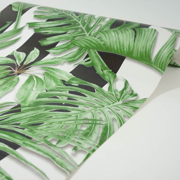 Tapeta 2600 Ecober Liscie pasy czarne