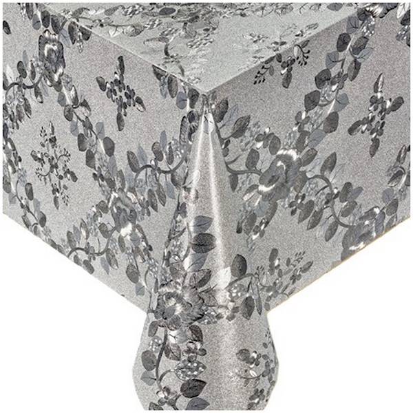 Cerata Metalic 613E listki kwiaty srebrna 140x10cm
