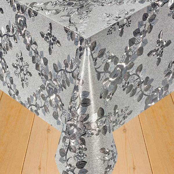 Cerata Metalic 613E listki kwiaty srebrna 140x10cm