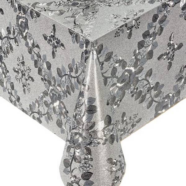 Cerata Metalic 613E listki kwiaty srebrna 140x10cm
