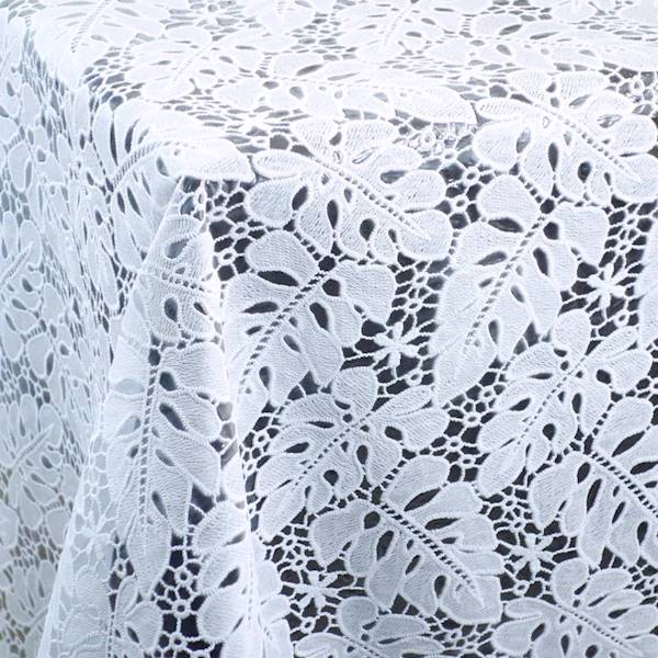 Obrus koronka LF-001U biała liście 137x10cm Kris