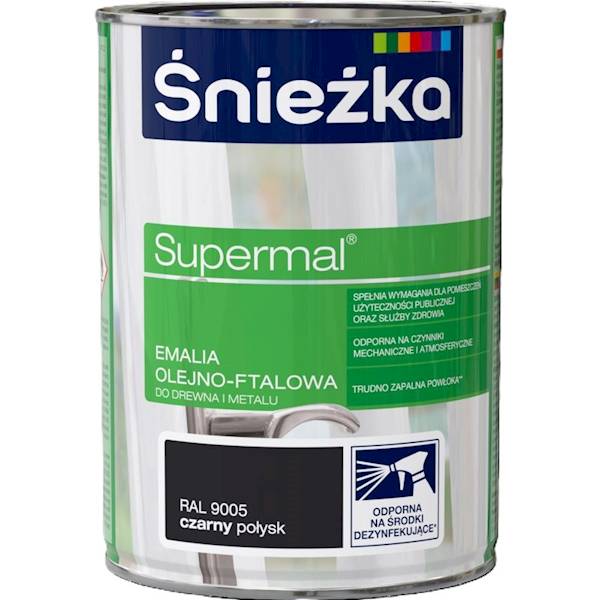 Supermal 0,8l czarna 9005 połysk emalia Śnieżka