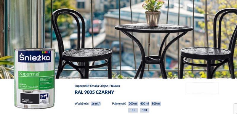 Supermal 0,8l czarna 9005 połysk emalia Śnieżka