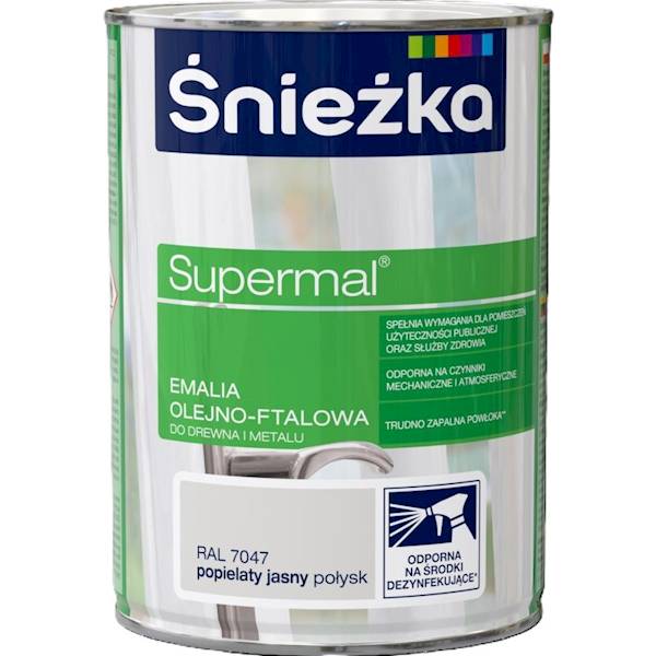 Supermal 0,8l jas popiel. Poł.Ral 7047emalia Śnież
