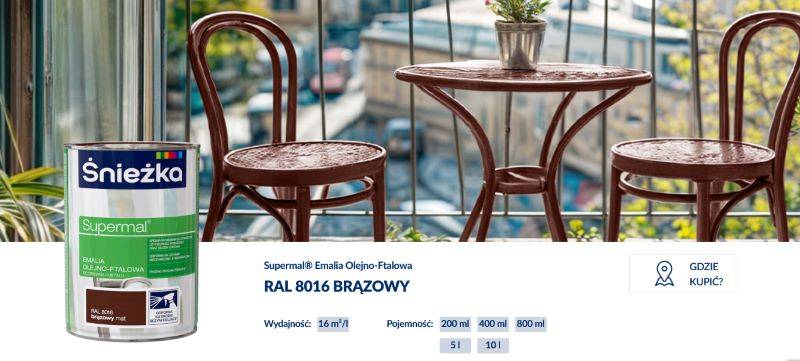 Supermal 0,8l brązowa 8016 połysk emalia Śnieżka