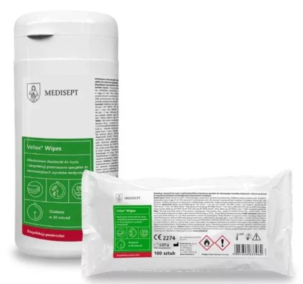 Chusteczki do dezynfekcji + BOX Velox 100 szt.