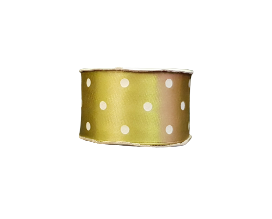 WSTĄŻKA SATYNOWA GROSZKI 4CM ZIELONA HERBATA