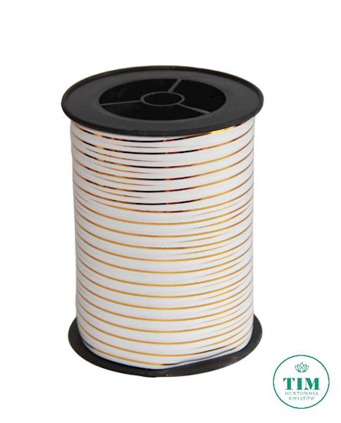 WSTĄŻKA ZE ZŁOTYM PASKIEM 5MM X 250Y BIAŁY