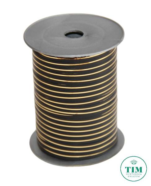 WSTĄŻKA ZE ZŁOTYM PASKIEM 5MM X 250Y CZARNY