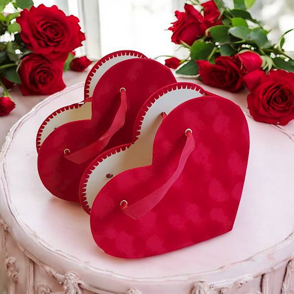 FLOWER BOX X2 W7558 SERCE WELUR CZERWONY