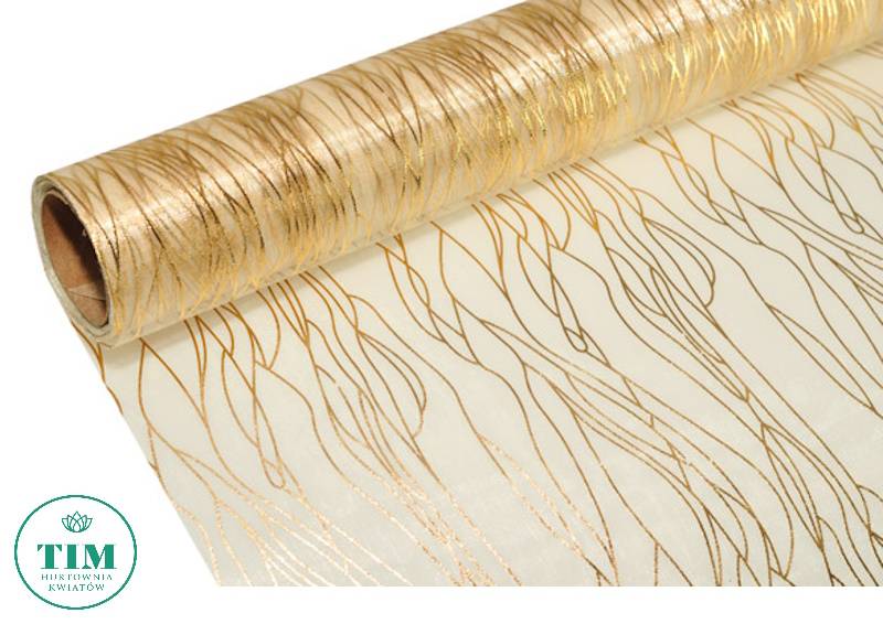 ORGANZA WZÓR METALLIC 39CM X 9Y KREMOWY ZŁOTY