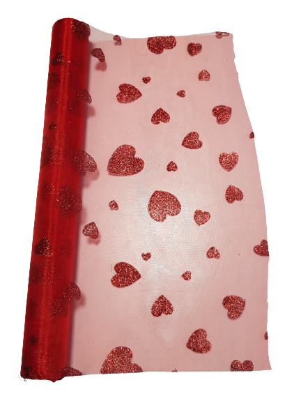 ORGANZA SERCA BROKAT 36CMX5Y CZERWONY