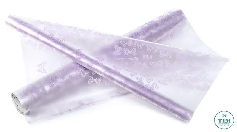 FOLIA SATYNOWA 50CMX10Y WZÓR MOTYLE FIOLETOWY