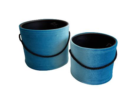 FLOWER BOX X2 CERAMIKA WELUR TURKUSOWY