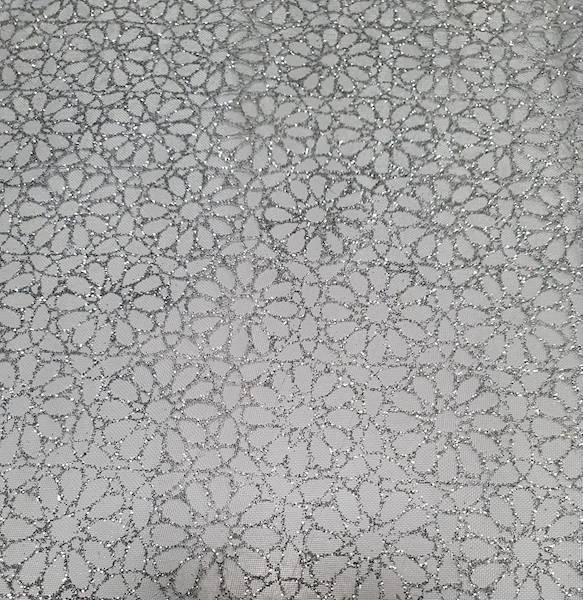 ORGANZA BROKAT 39CM X 9Y SREBRNY BIAŁY