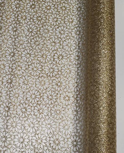 ORGANZA BROKAT 39CM X 9Y KREMOWY ZŁOTY