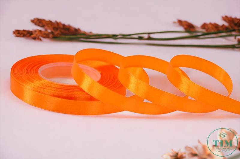 WSTĄŻKA SATYNOWA GŁADKA 1,2CMX35Y POMARAŃCZOWY