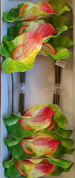 ANTHURIUM GAŁĄZKA GUMOWANE YD337 ZIELONO RÓŻOWE